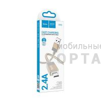 Кабель Usb to Micro HOCO X110 Honorific, 1.0м, нейлон, 2.4А, цвет: золотой (1/31/310)